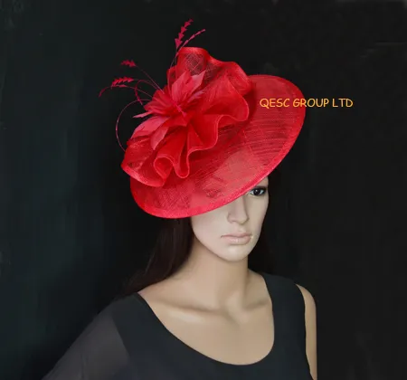 Nieuwe collectie Grote schotel basis Sinamay hoed tovenaar met veer bloem voor Kentucky derby bruiloft kerk4029451