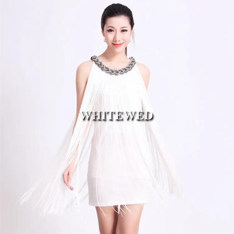 wholesale chain mini short tassel fringe charleston latin salsa ballroom traditional dresses dance wear costumes white online shopping