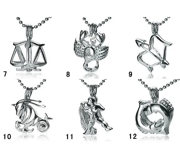 18kgp oznaki mody zodiaku montażu wisiorek, dwanaście gwiazdozbiorów styl perłowy / klejnot koralik klatka medioset DIY Lucky Charm Jewelry No. No.12