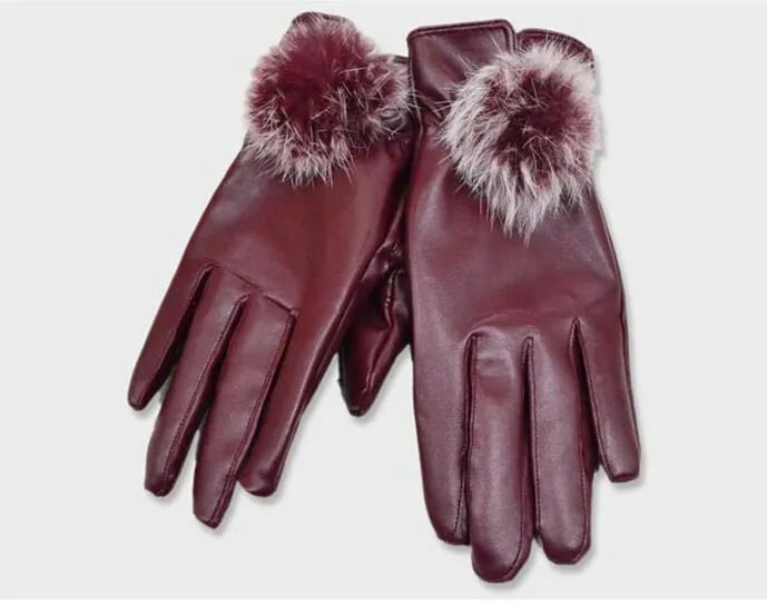 Мода красивые меховые мяч кожаные перчатки для зимних перчаток бренд варежки Luvas женщин перчатки для езда перчатки мотоцикл кожаные перчатки 5 цвет
