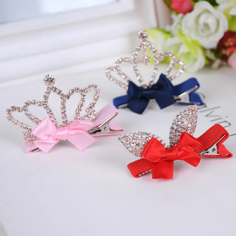 Gioielli capelli bambini moda neonate pizzo corona di cristallo fermagli capelli vendita al dettaglio all'ingrosso accessori capelli stile principessa clip Diademi Gioielli