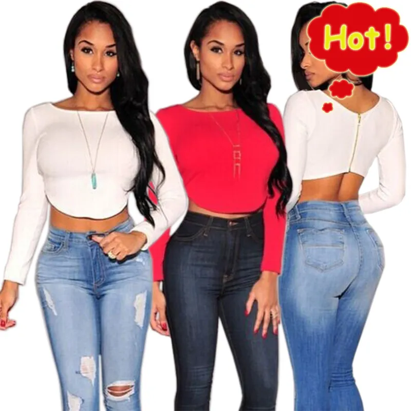 New 2016 Fashion Zipper Women Clothing Summer Casual American Bustier Crop Top Tee Ropa Mujer Camisetas Femininas Men Apparel Jeans