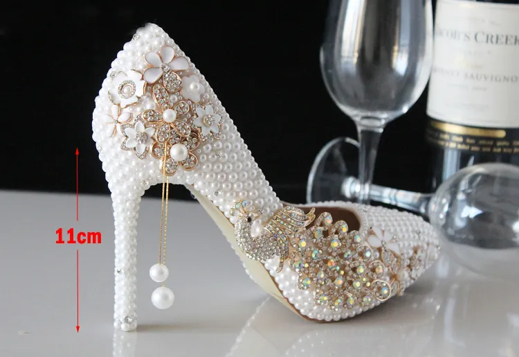 Distingué luxe perle mousseux verre pantoufle chaussures de mariée chaussures de mariage talons hauts chaussures habillées femme chaussures de mariage Lady's Party Proms