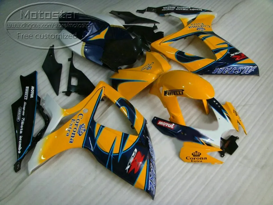 Perfekt passform för SUZUKI GSXR600 GSXR750 2006 2007 K6 Custom Fairing Kit GSXR600 / 750 06 07 Orange Blå Corona Fairings Set F60Q