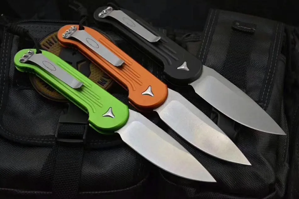 YDC Messen Ludt Auto Map Stonewash D2 Drop Point Blade Button Enkele Actie 3 Kleuren Greende Aluminium Handvat Vouwen EDC-mes