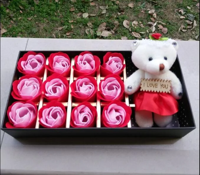 Valentijnsdaggeschenken, mooie beer en 18 zeeprozen huwelijksgeschenkdoos zeep gratis verzending SR10