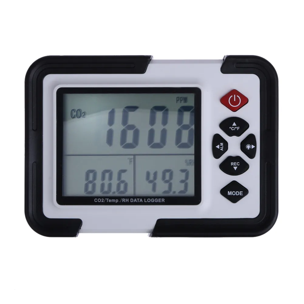 Freeshipping 9999pm Carbon Dioxide CO2-monitor Detector Luchttemperatuur Vochtigheid Logger