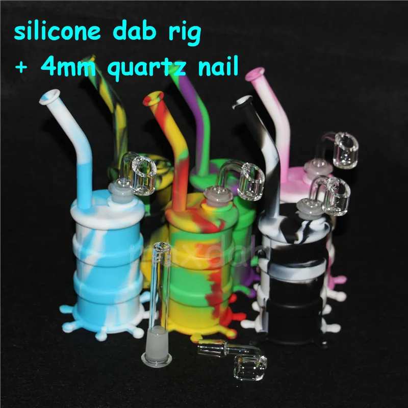 Pipa para fumar de silicona Pipas de cuchara de mano Hookah Bongs plataformas petrolíferas de silicona de varios colores con clavos de cuarzo herramienta DAB VS vidrio retorcido contundente