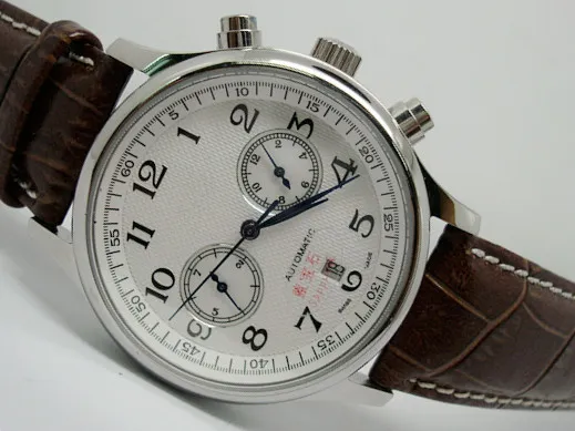 Wholesale - Hot sell mens watch mechanical automatic watches for men white dial leather strap 2039