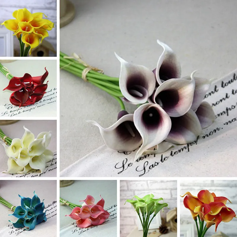새로운 칼라 릴리 가짜 꽃 실크 플라스틱 인공 릴리 부케 신부 결혼식 꽃다발 홈 인테리어 가짜 꽃 8 색