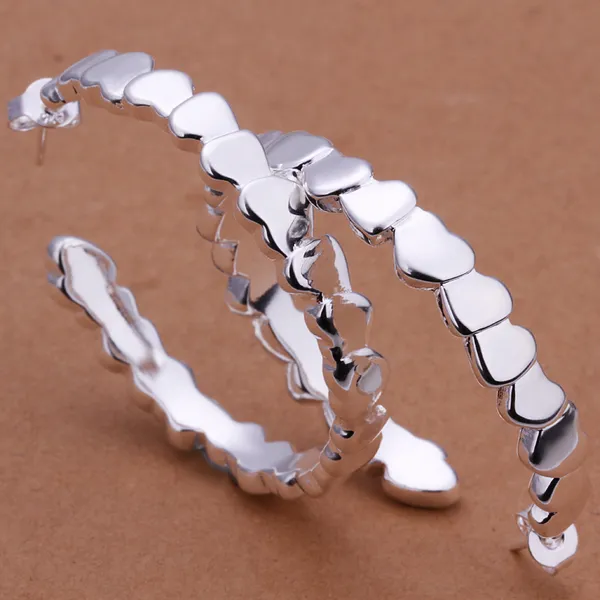 Mode smycken tillverkare 40 datorer mycket hjärta cirkelörhängen 925 sterling silver smycken fabriksfabrik mode glans örhängen