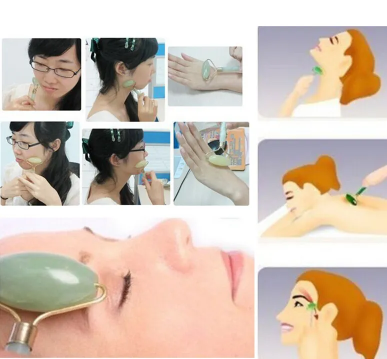 Royal Green Jade Roller Massager Slimming Tool Facial Face Massage Verktyg Ögonfötter Kroppshuvud Relax Massage Skönhet Hälsa Verktyg Varm Försäljning