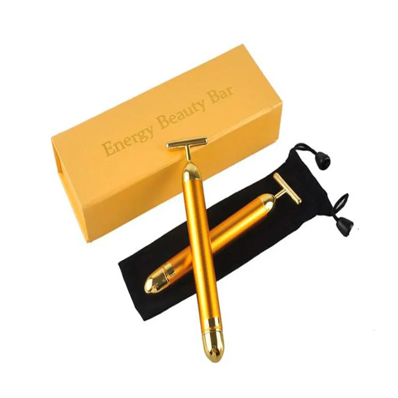 Technology From Japan 24K Beauty Bar Golden Derma Roller Energy Face Massager Beauty Care Vibration Facial Massager 