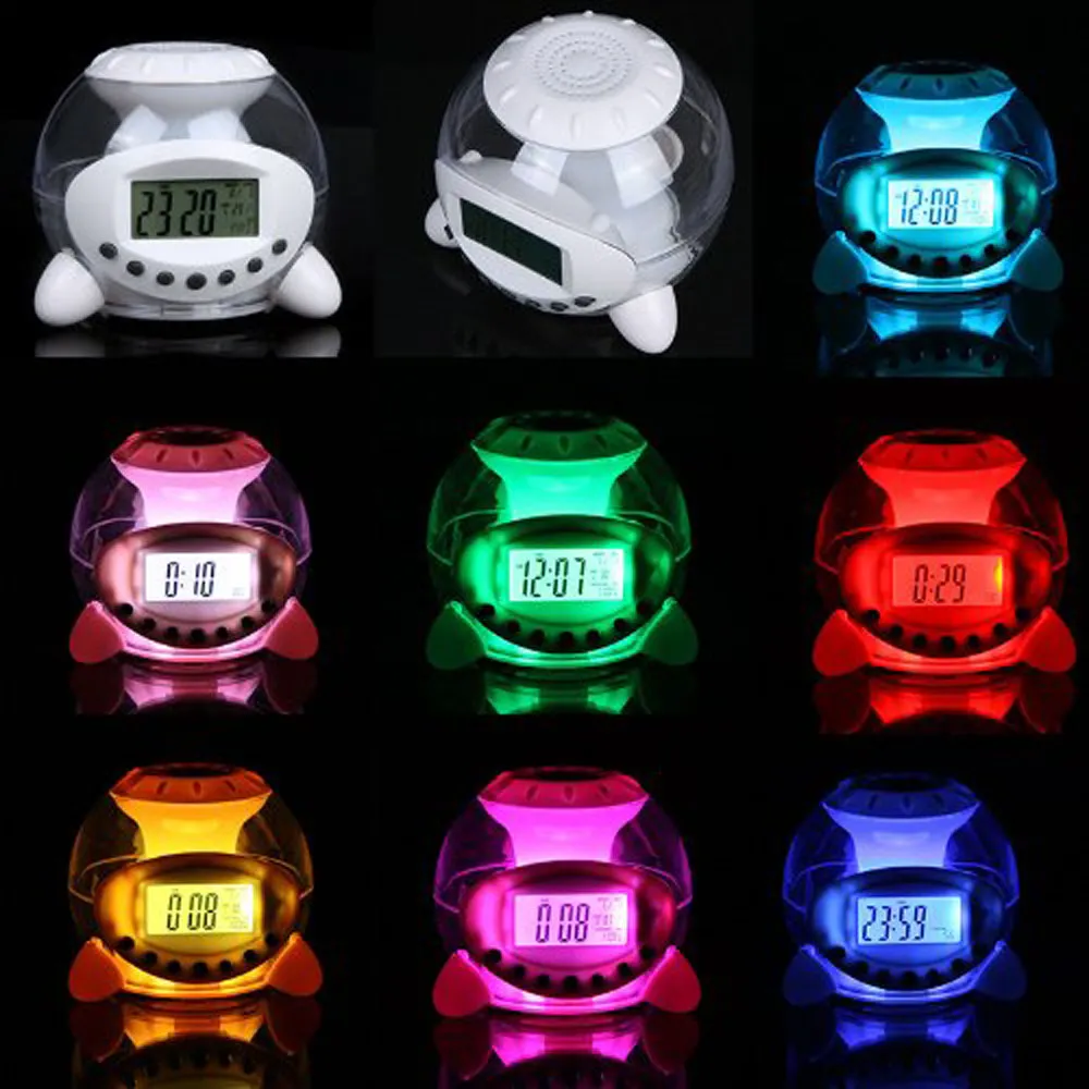 Revitalizing 7 Color Changing LED Ball Calendar Alarm Clock Music Thermometer Natural Sound Desktop Table Clocks Despertador, dandys