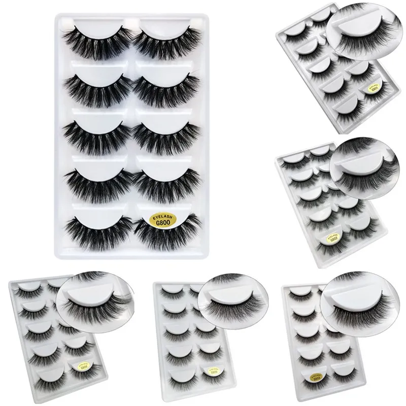 5 pary Naturalne fałszywe rzęsy Grube 3D Mink Laszy Długie Czarne Miękkie Makijaż Mink Rzęsy 3D Eyelash Extension Zestaw 6 Styl