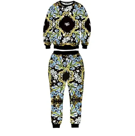 .Wholesale-eaca harajuku nieuwe mode mannen / vrouwen 3d sweatshirt sport pak unisex print bloem 3d trainingspakken hoodies + jogger broek set