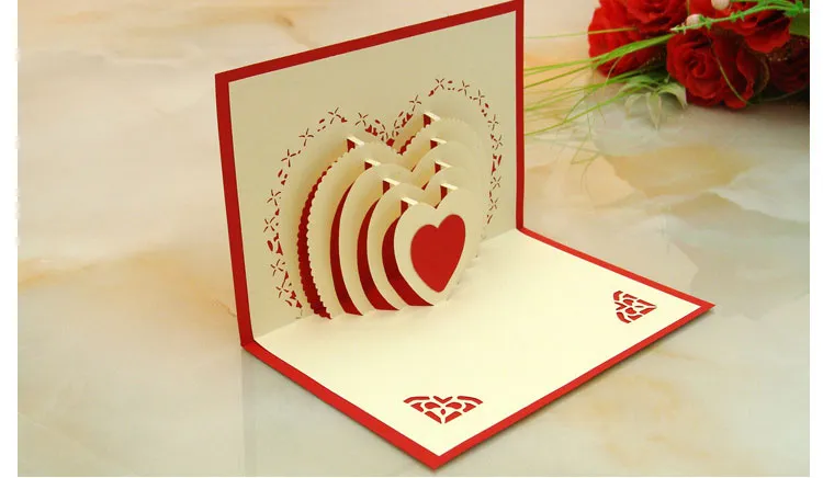 Invitations de décoration de mariage découpées au Laser 3D cartes de voeux d'amour de coeur cartes postales de la saint-valentin fournitures de fête de fête