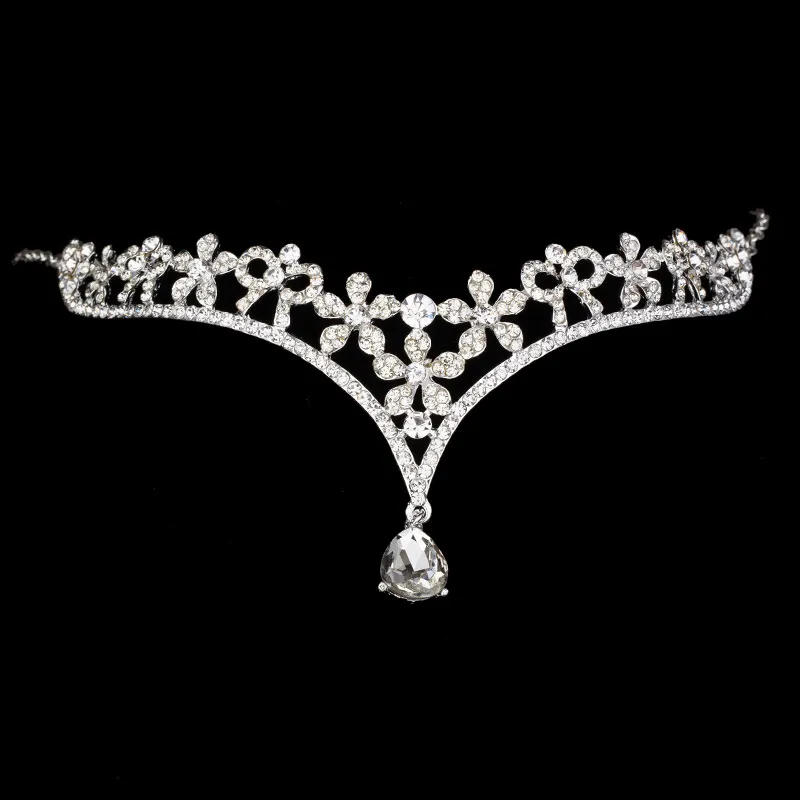 Immagine reale Copricapo in stile coreano Donna Austria Cristallo a forma di V Goccia d'acqua Corona Diademi Accessori gioielli da sposa capelli