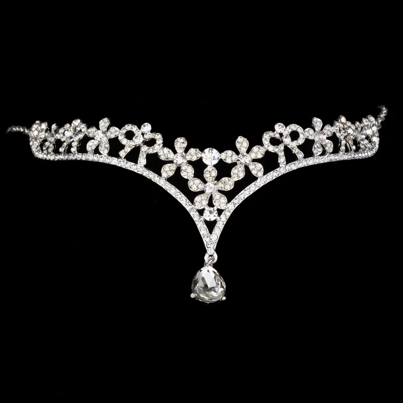 Real Image Korean Style HeadPieces Women Austria Crystal V Shape Water Drop Crown Tiaras Hairwear Wedding Bridal Jewelry Accessory3501859