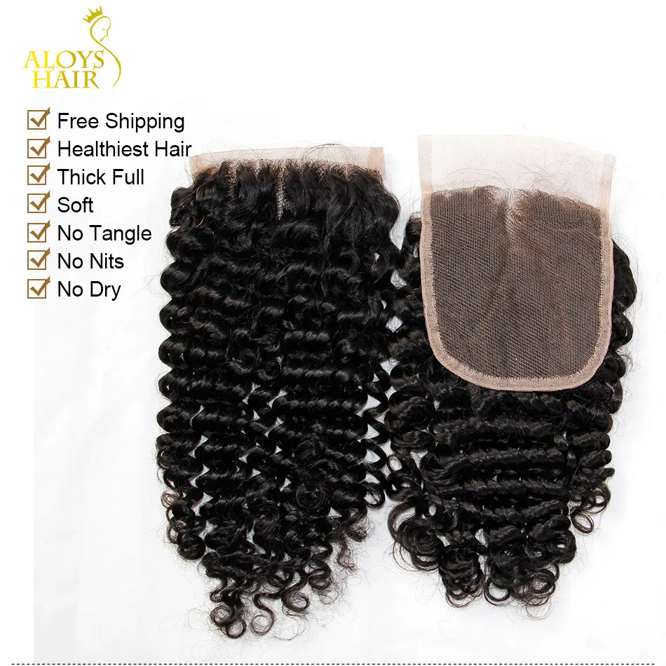 Peruvian Curly Hair Closure Size 4X4 Free/Middle Part Kinky Curly Lace Top Closure Peruvian Virgin Human Hair Curly Closures 