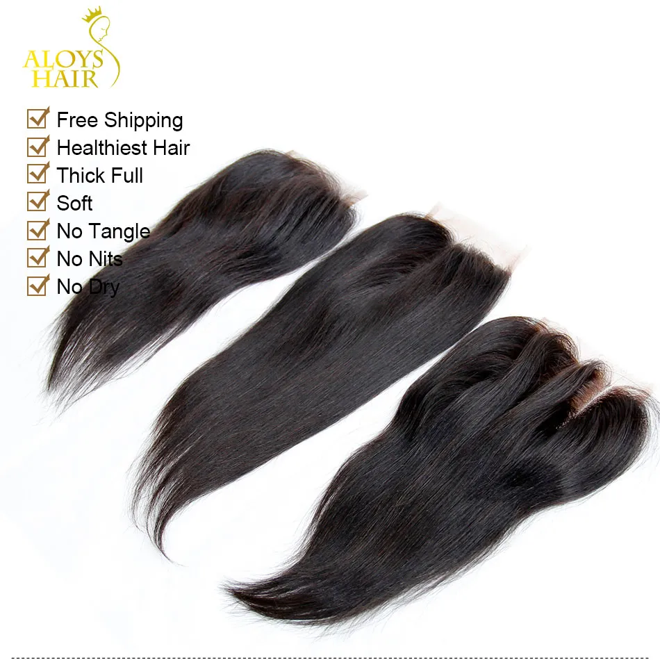 Grade 6A 4 in Virgin Brazilian Straight Lace Closure Free/Middle/3 Way ...