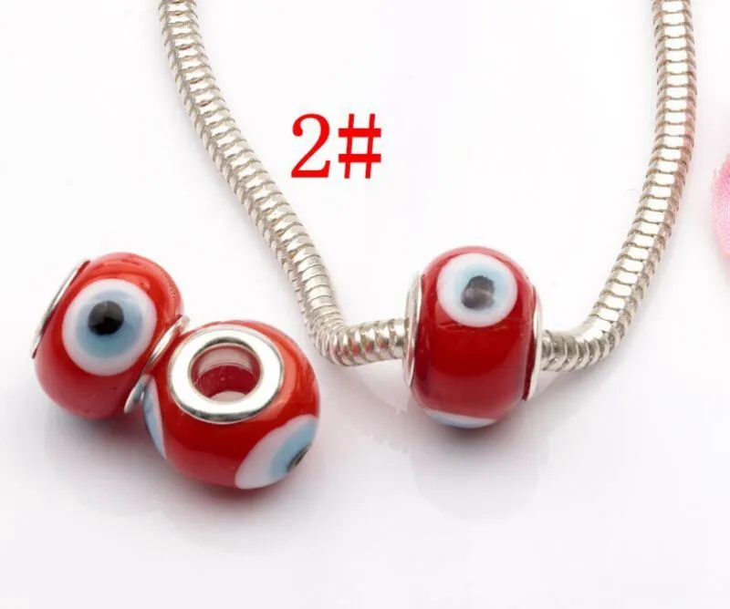 Sell 14mm Evil Eye Murano Lampwork Colored Glaze 5mm Big Hole Glass Beads Fit Charm Bracelet DIY Jewelry 9914393