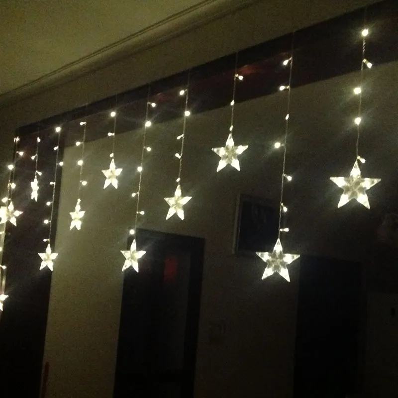 120LED 3M * 0,6m cortina icicle string luzes jardim de Natal lâmpadas estrela de cinco pontas decorações de festa de casamento