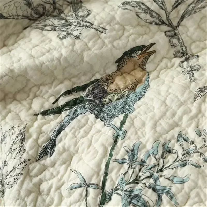 Partihandel-100% bomull täcke sängkläder pastoral fågel och blomma säng quilt 3pc set king size quilt cover set hem textil sängkläder tyg set