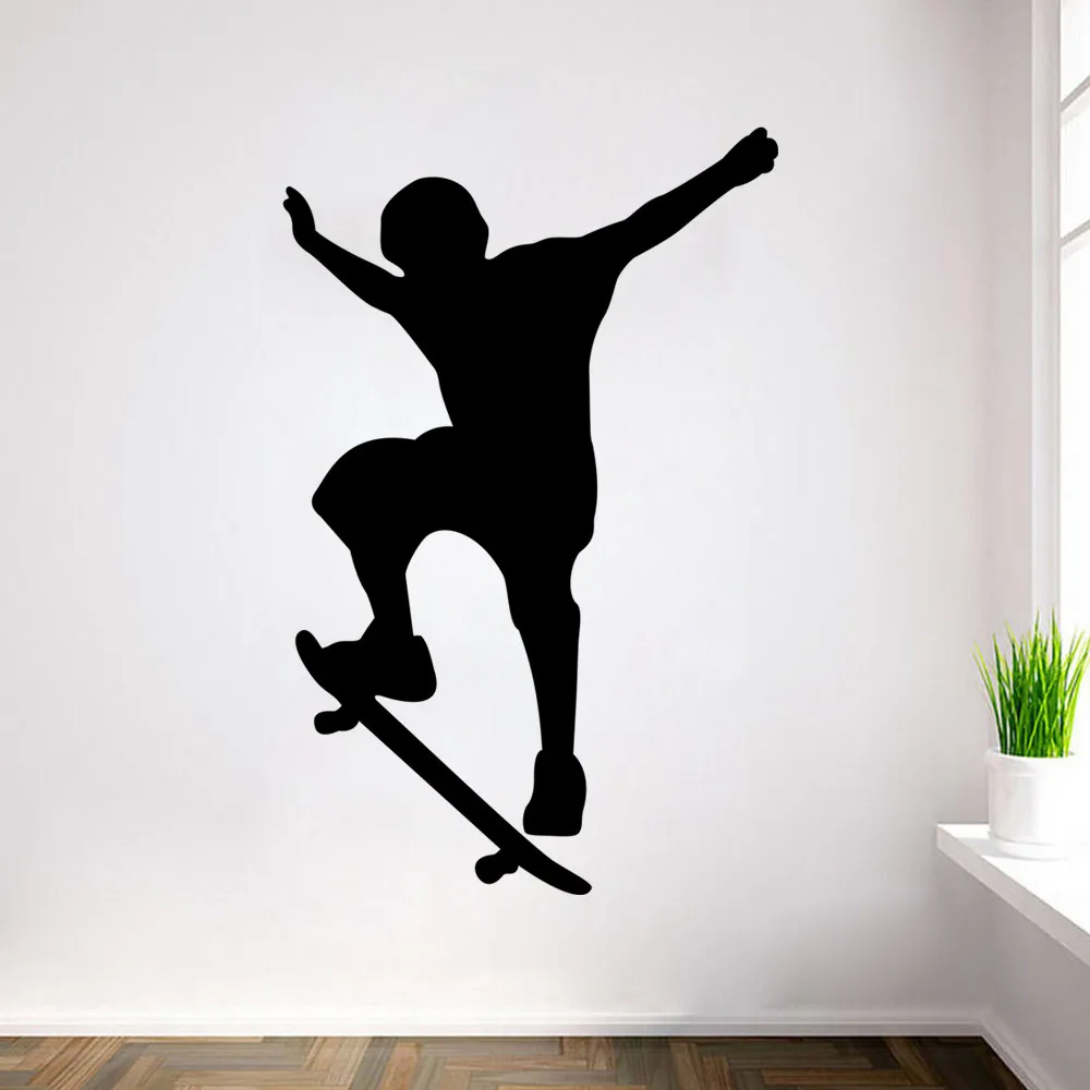 Neuankömmling Einzel-Skateboard-Sport-Silhouette-Wandaufkleber – Junge Skateboard-Silhouette, abnehmbare Grafik, 60 x 90 cm, kostenloser Versand