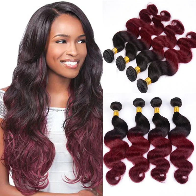 Ombre 1B Bourgogne 1b 99j Body Wave 3pcs / lot Noir Et Bourgogne Brésilien Vierge Cheveux Weave Bundles De Cheveux Deux Tons Extensions De Cheveux Brésiliens