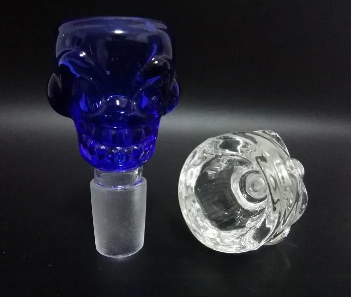 Kleurrijke schedelontwerp glazen kom 14,5 mm18,8 mm vier kleuren 7 mm dikte voor rookpijp bong mini -olie rig percolators bubbler gratis schippijn