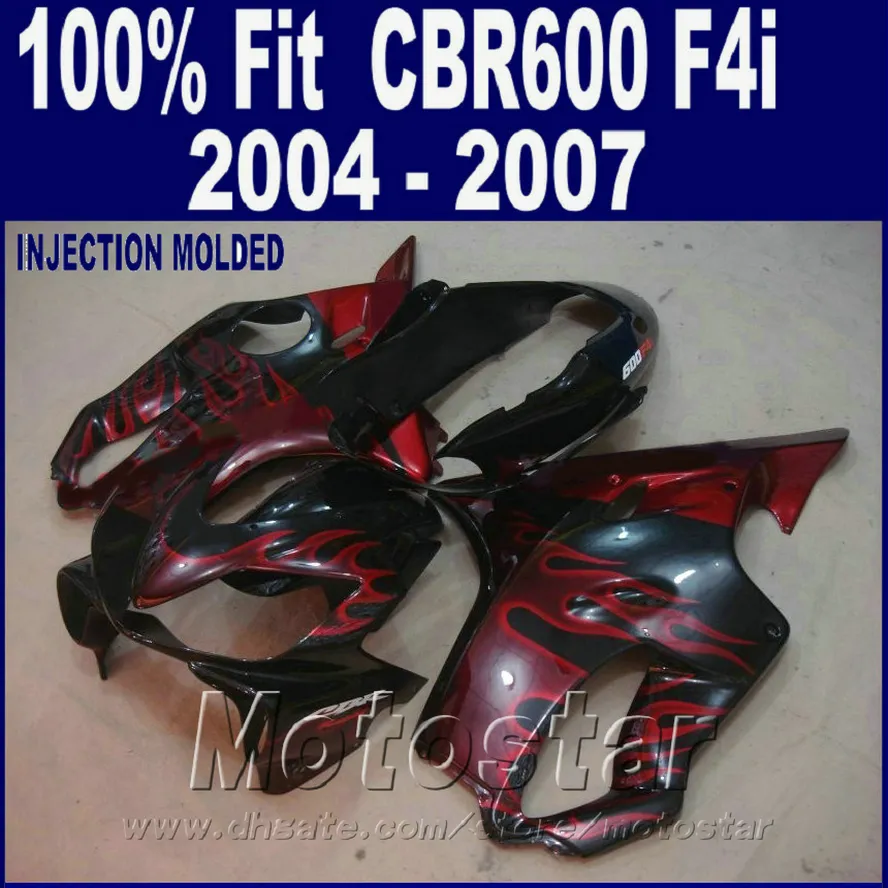 Injection molding for HONDA CBR 600F4i fairings 2004 2005 2006 2007 black red flame fairing kits cbr600 f4i 04 05 06 07 AHCD