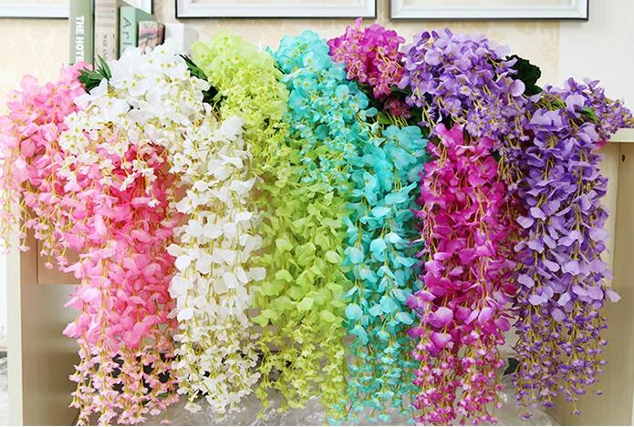 1.1 Meter Long Elegant Artificial Silk Flower Wisteria Vine Rattan For Wedding Centerpieces Decorations Bouquet Garland Home free DHL