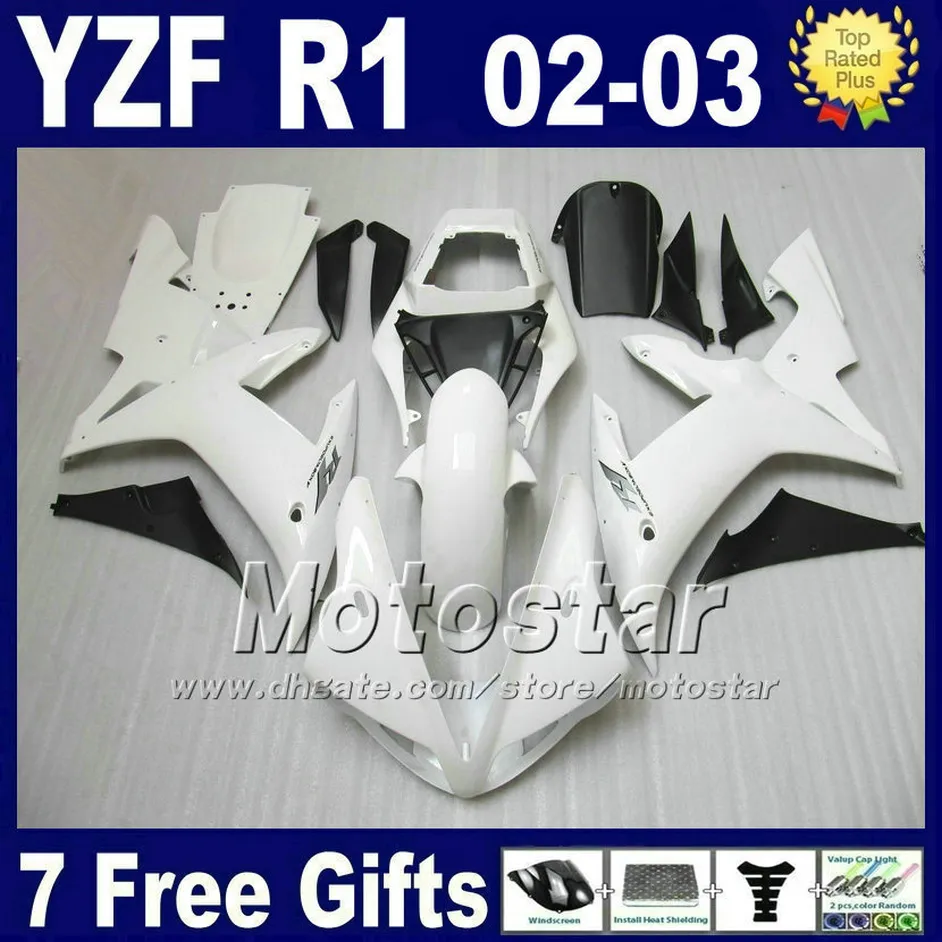 White Injection Mote Fairings för Yamaha R1 2002 2003 Body Kits YZF1000 02 03 YZF R1 Fairing Kit Set 4H6A Bodywork + 7 Presenter