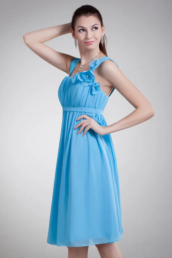 Custom Made Chic Ruched Knee-Length Square Neckline A-Line Sleeveless Homecoming/Bridesmaid Dress