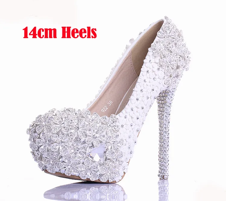 Primavera pizzo bianco fiore strass scarpe da sposa nuovo design di lusso fatti a mano tacco alto scarpe da sposa scarpe da ballo da sera Shi269N