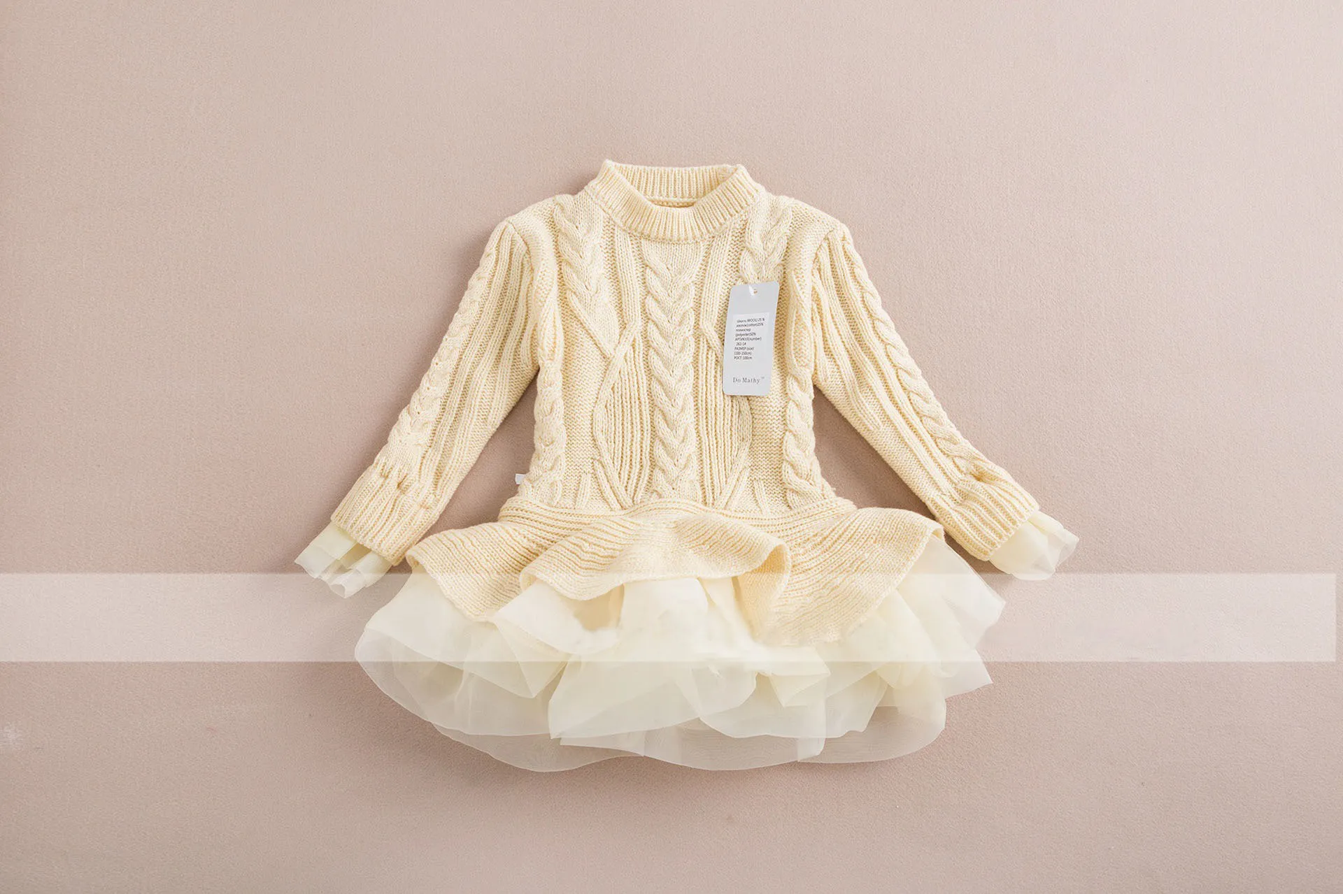 2015 Autumn Winter Girls Knit Sweater Dresses Baby Girl Tulle Lace Tutu