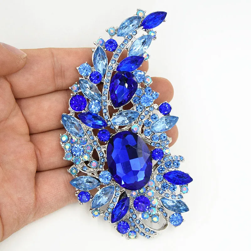 4.4 Inch Huge Luxury Brooch Big Clear Crystals Rhinestonee Wedding Bridal Pins Brooches New Arrival High Quality Stunning Diamante Women Pin