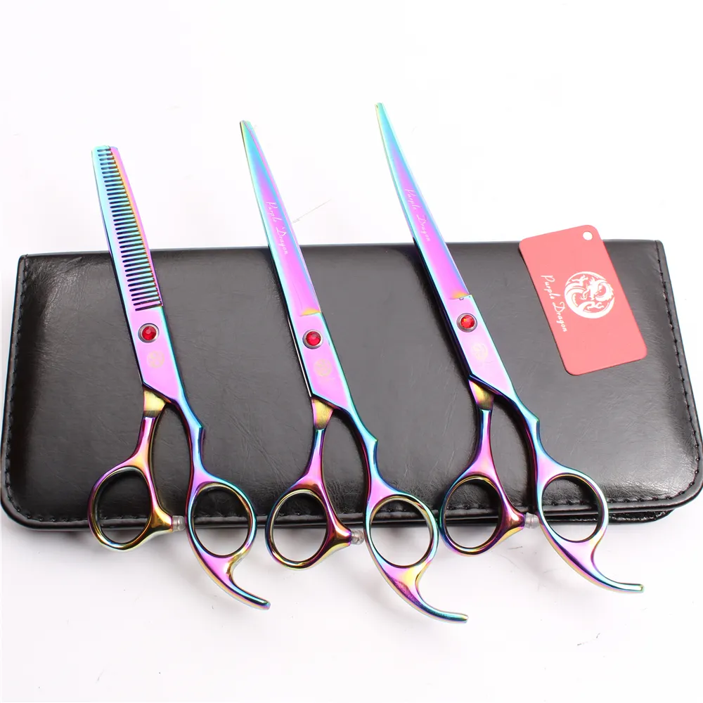 Suit 7quot JP 440C Purple Dragon Professional Pets Dog Hair Grooming Scissors Cutting Shears Thinning Scissor UP Curved4385183