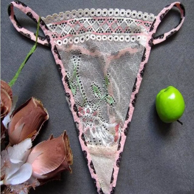 Sexig spets Underkläder G String Thongs Panties T Back Underkläder Kvinnor Lady Multicolor Floral Peen Bikini Panty Billiga Till Salu