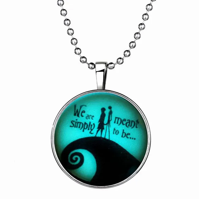 Christmas Gift Slide Pendant Necklace "We are meant simple to be" Punk Style Luminous Long Alloy Resin Gemstone Fashion Necklace 21g 60cm