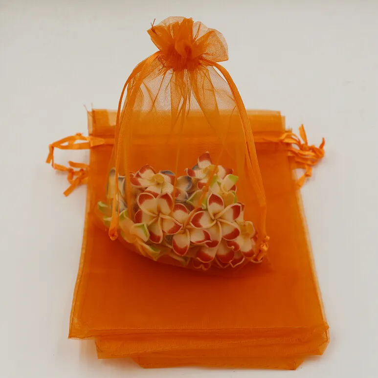 100 st orange med dragsko organza presentpåsar 7x9cm 9x11cm etc.