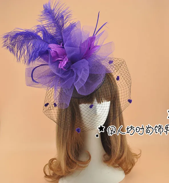 Abartılı Gelin Şapkalar Büyük Tüy Çiçek Saç Düğün Için Fascinators Veils Düğün Gelin Birdcage Peçe Fascinators Kısa Saç