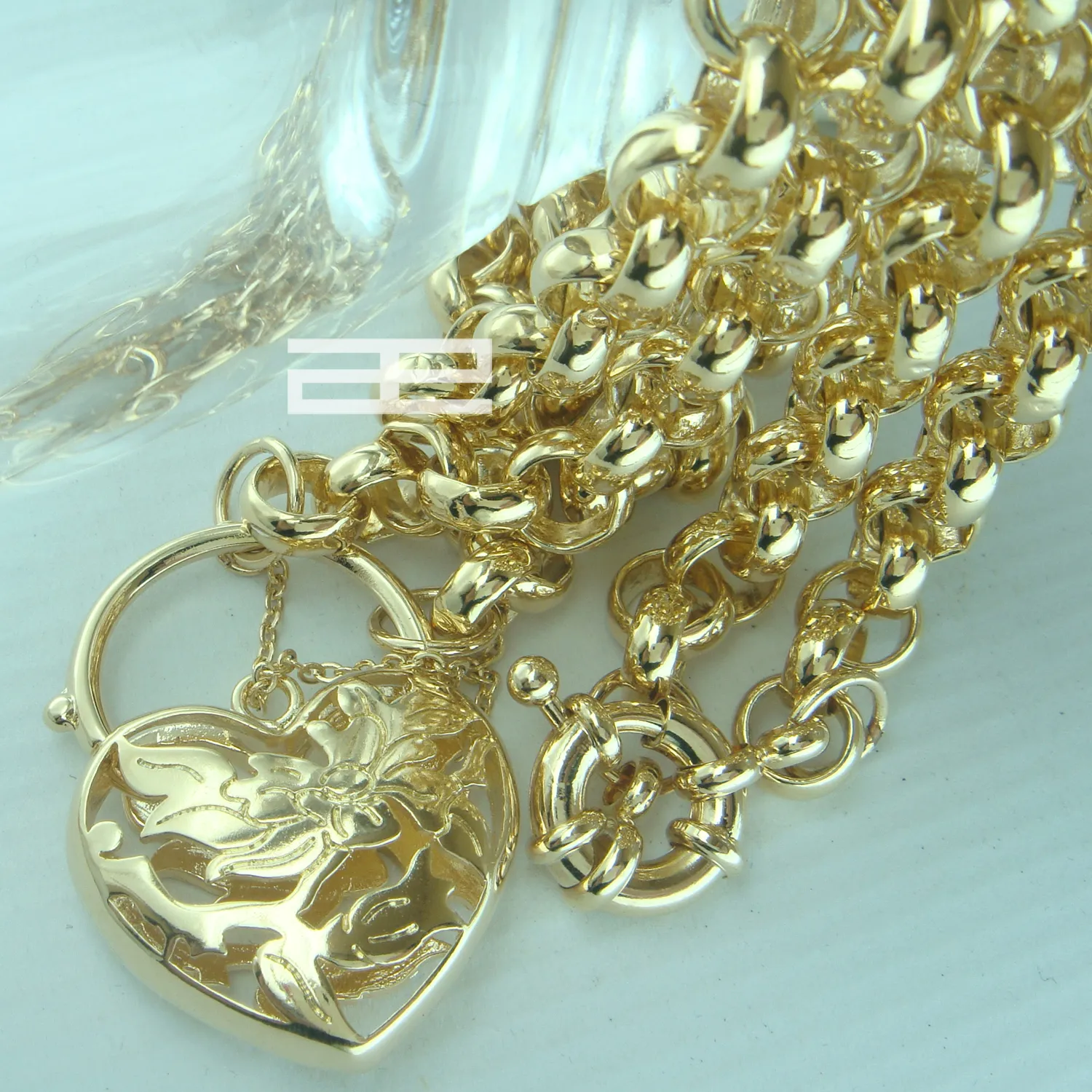 Luxus N188-18CT 18K Gold füllte Herz Belcher Bolzenringkette Vorhängeschloss Feste Halskette