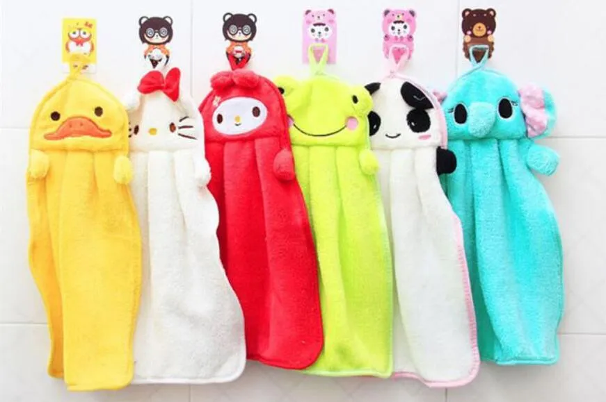 Baby Nursery Hand Towel Baby Bath Towels Toddler Soft Plush Cartoon Animal Wipe Hanging Bathing Towel