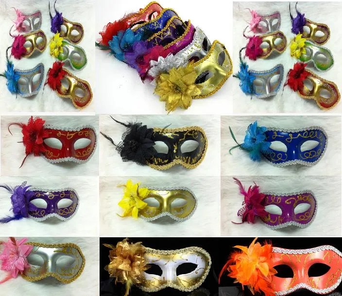 Frauen Sexy Hallowmas Venezianische Maske Maskerademasken mit Blumenfedermaske Tanzpartymaske Venedig Partymasken