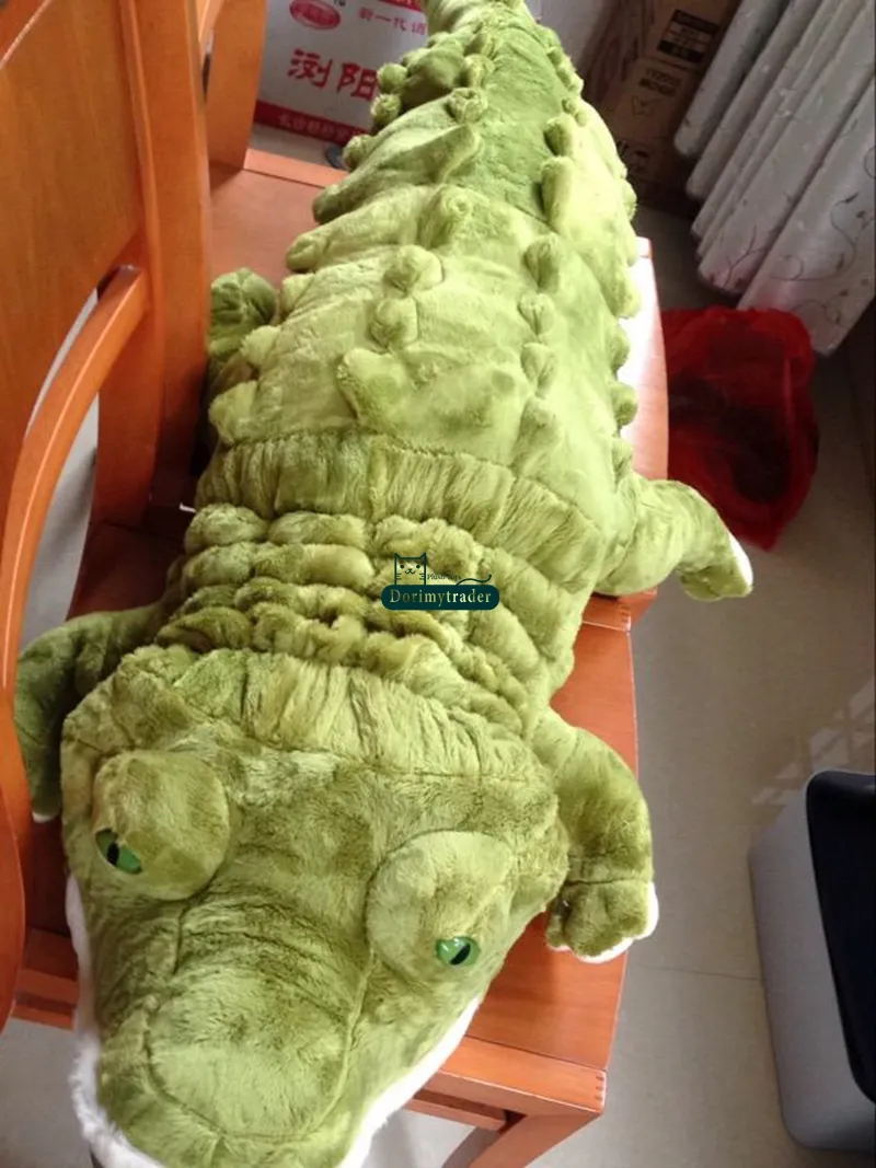 Dorimytrader Största realistiska liggande djurkrokodil Plush Toy Soft Fylld alligator dollkudde gåva för barn dekoration 200 cm 7721967