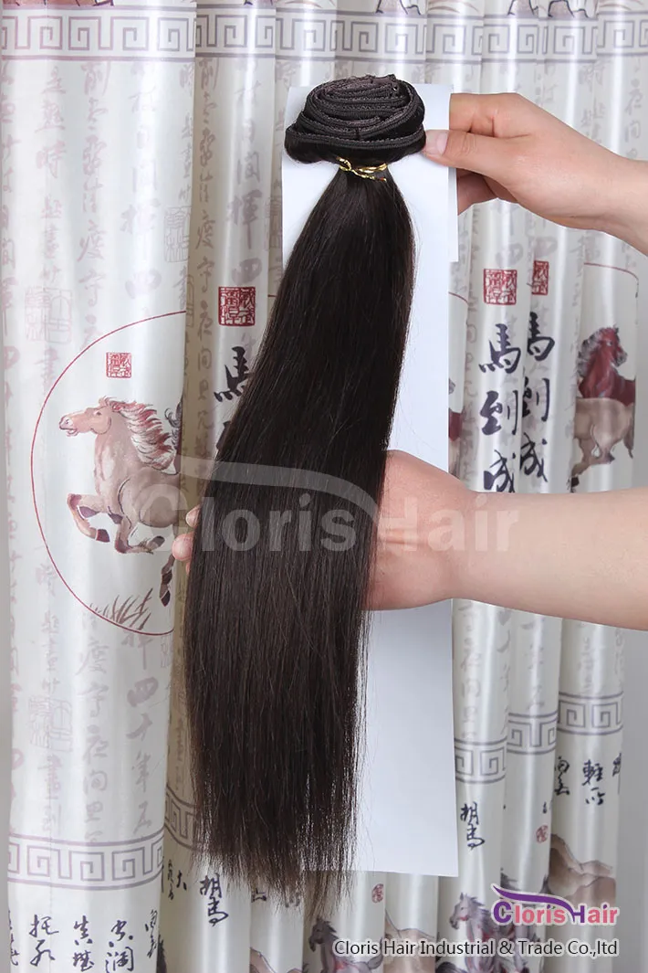 Doskonały odrzutowy czarny # 1 surowy Indian Remy Prosto Clip In On Human Hair Extensions 70g 100g 120g Full Head Set 14 