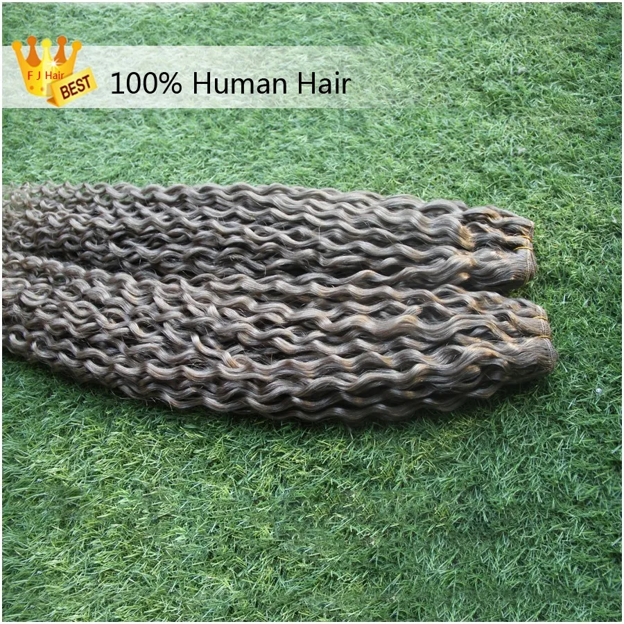 Extensões de cabelo cinza tecer kinky curly cabelo humano pacotes 2 pçs / lote prata extensões de cabelo humano, desenhado duplo, sem derramamento