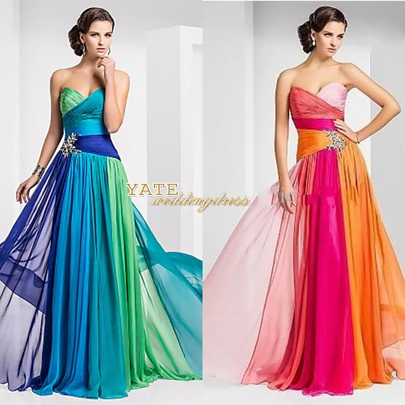 I lager $ 49 gratis frakt strapless imperium chiffong ruffles multi-color spets upp kristall brudtärna klänningar formell prom klänning under 100